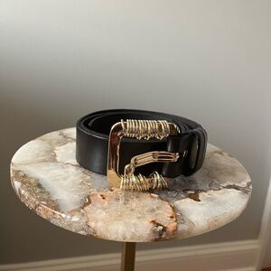 Banana Republic Black and Gold Ornate Leather Belt